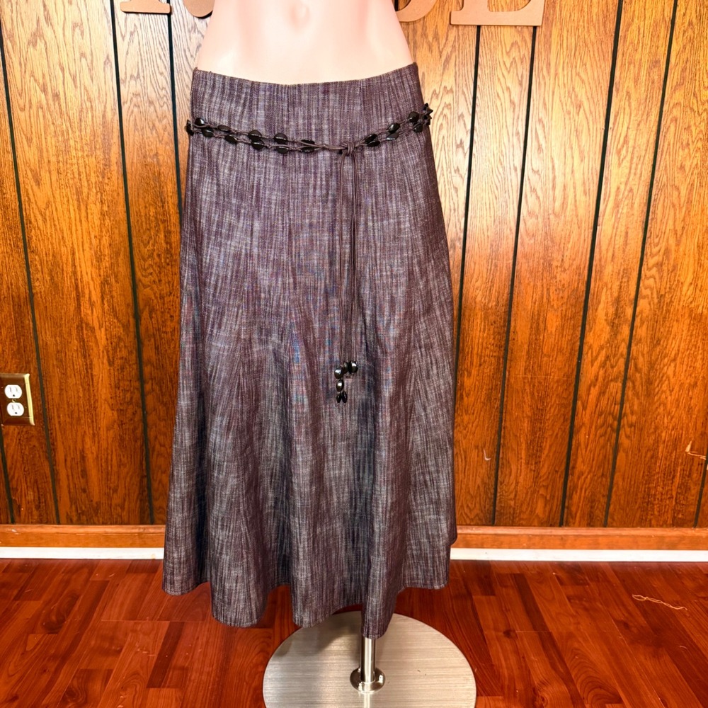 Dressbarn A-Line Skirt Womens 12 Brown Boho Western Office Siren Midi Belted